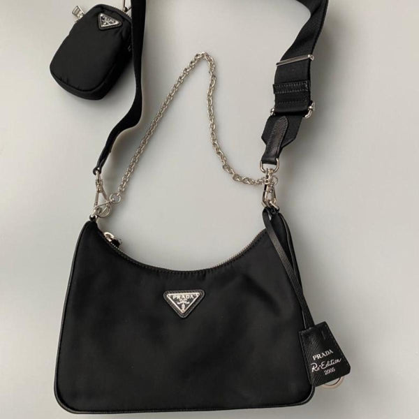 PRADA BAG , black and white chequered, mini black