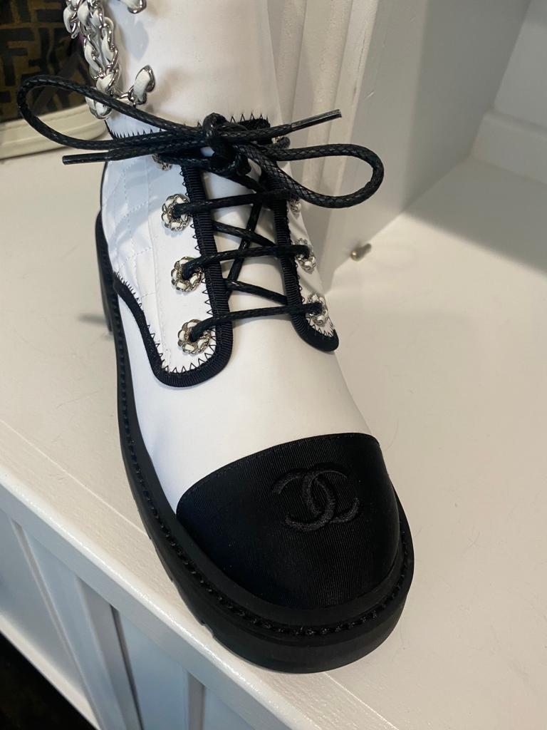 chanel combat boots with chain